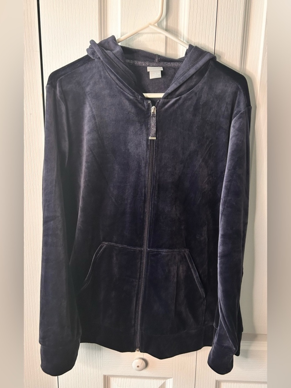 Chico's Zenergy Women’s Size 4 20/22 Navy Blue Velvet Soft Zip-Up Hoodie Pockets